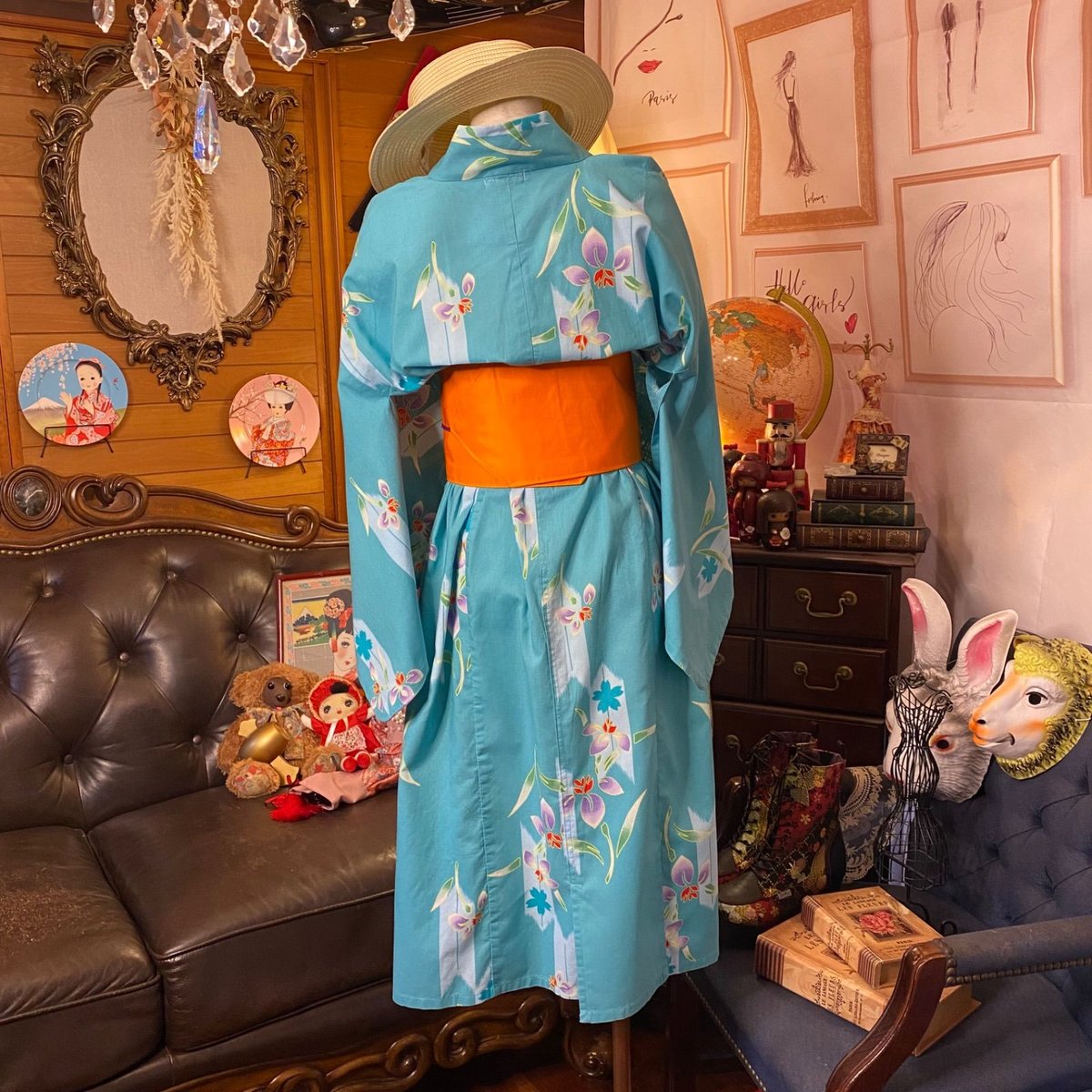 浴衣リメイク　Aラインワンピース　着物リメイク　江戸秀粹染　高級麗布 浴衣リメイク Aラインワンピース 着物リメイク 江戸秀粹染 高級麗布
