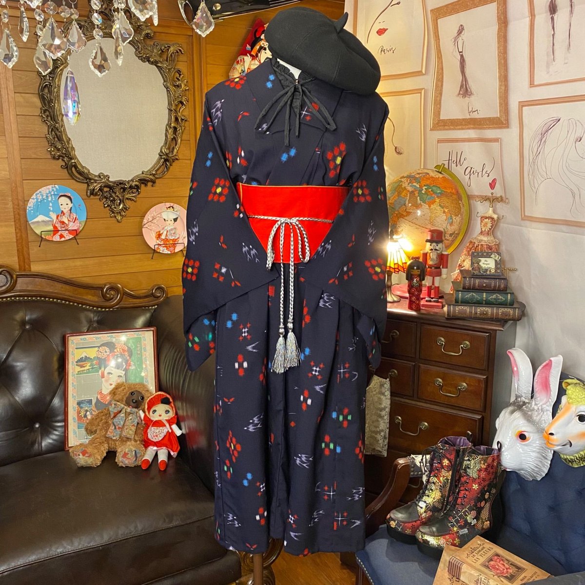 和洋折衷 レトロ 古着 アンサンブル 着物 和 モダン ハンドメイド 