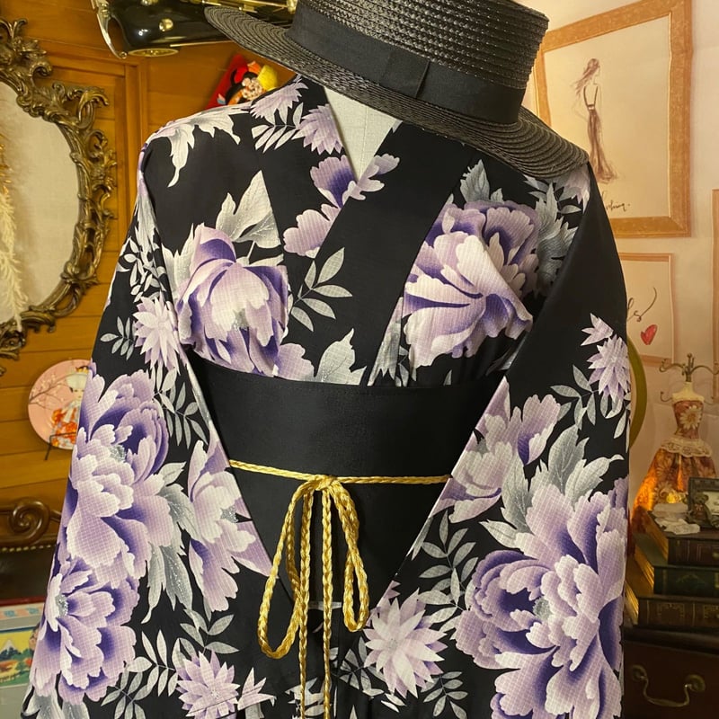 和洋折衷 浴衣 リメイク ワンピース ドレス 帯サッシュベルト レトロ  