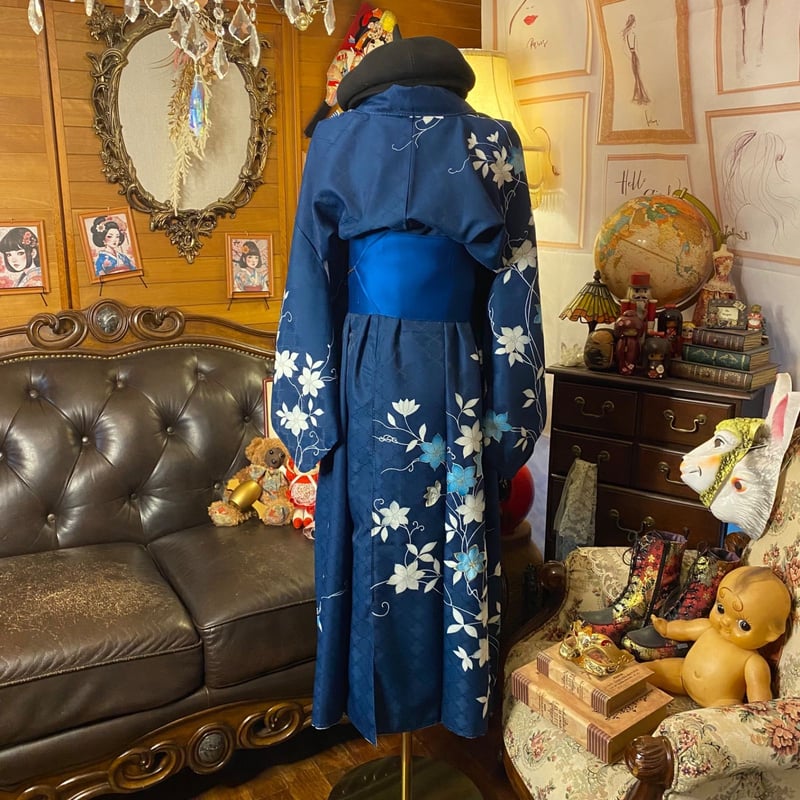 着物　訪問着リメイク ロングワンピース　Lサイズ 訪問着 着物リメイク ロング ワンピース ドレス｜洗える化繊＋帯