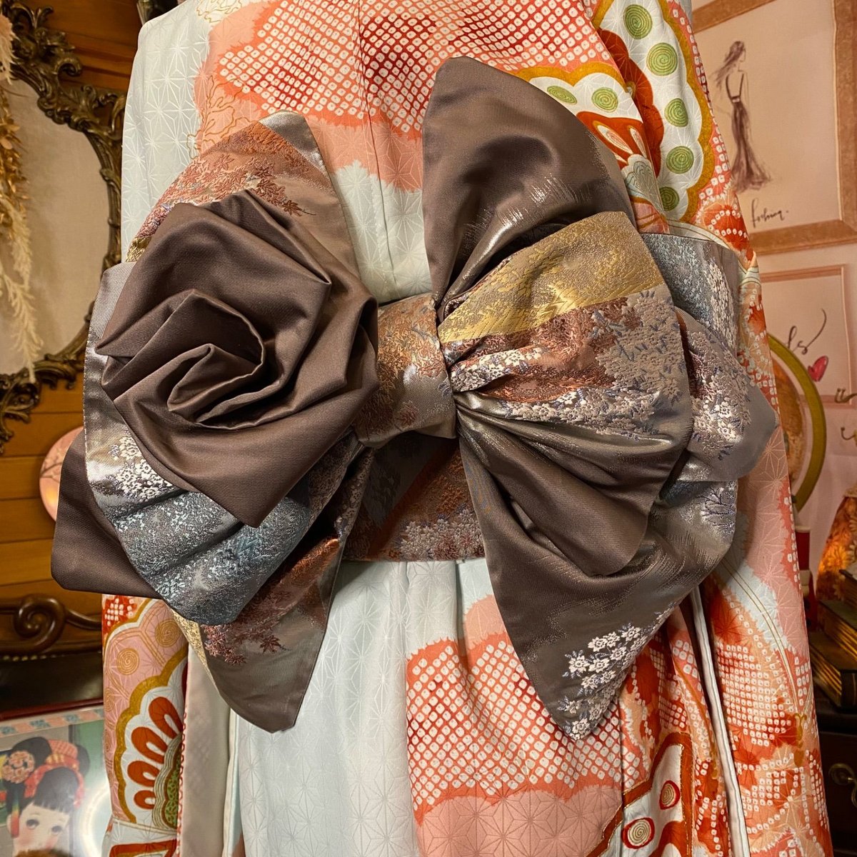 和洋折衷 振袖 着物 ワンピース ドレス 2部式作り帯 リメイク 和