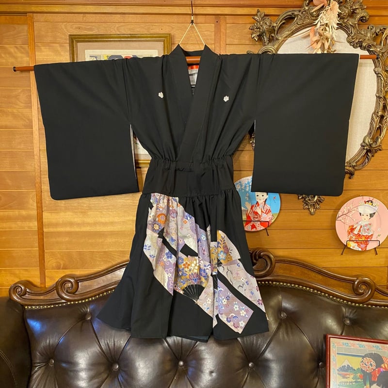 和洋折衷 黒留袖 着物 ミニ丈ワンピース ドレス 2部式作り帯 和 和洋折衷 黒留袖 着物 ミニ丈ワンピース ドレス 2部式作り帯 和