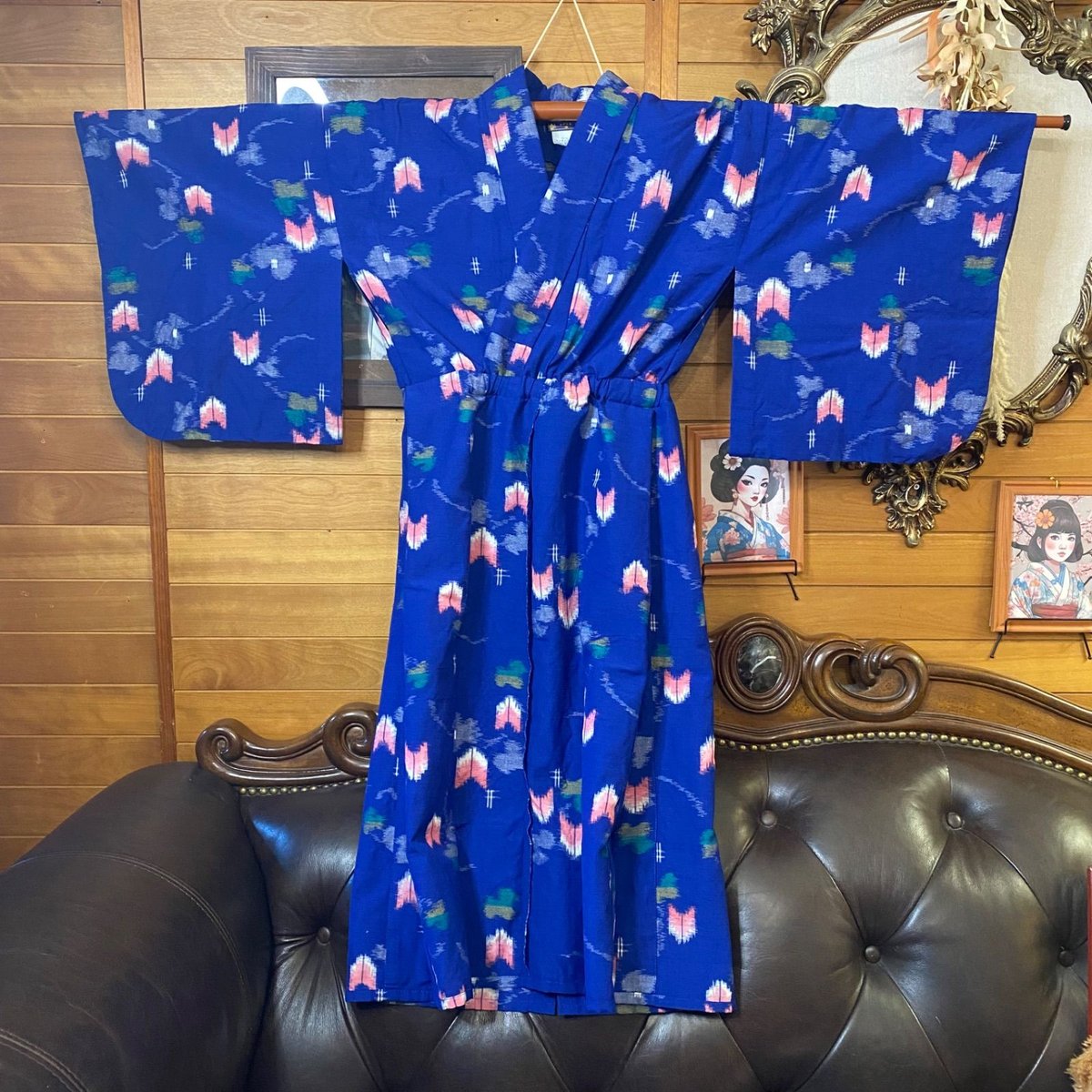 展示品◇着物リメイク◇ ドッキングワンピースブラック×黄