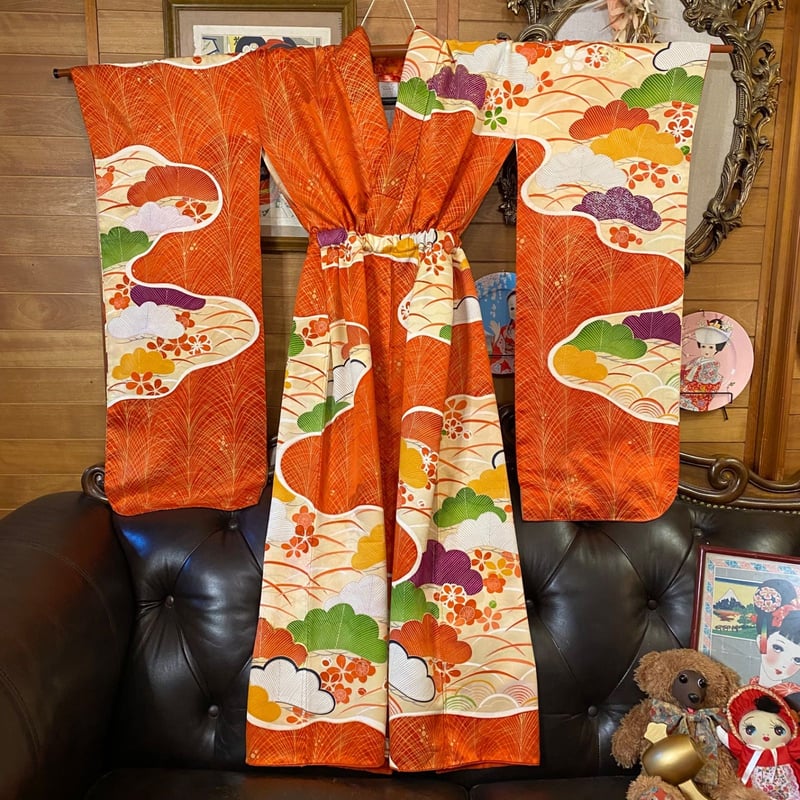振袖 お着物 リメイク ロングワンピース ハンドメイド 腰紐