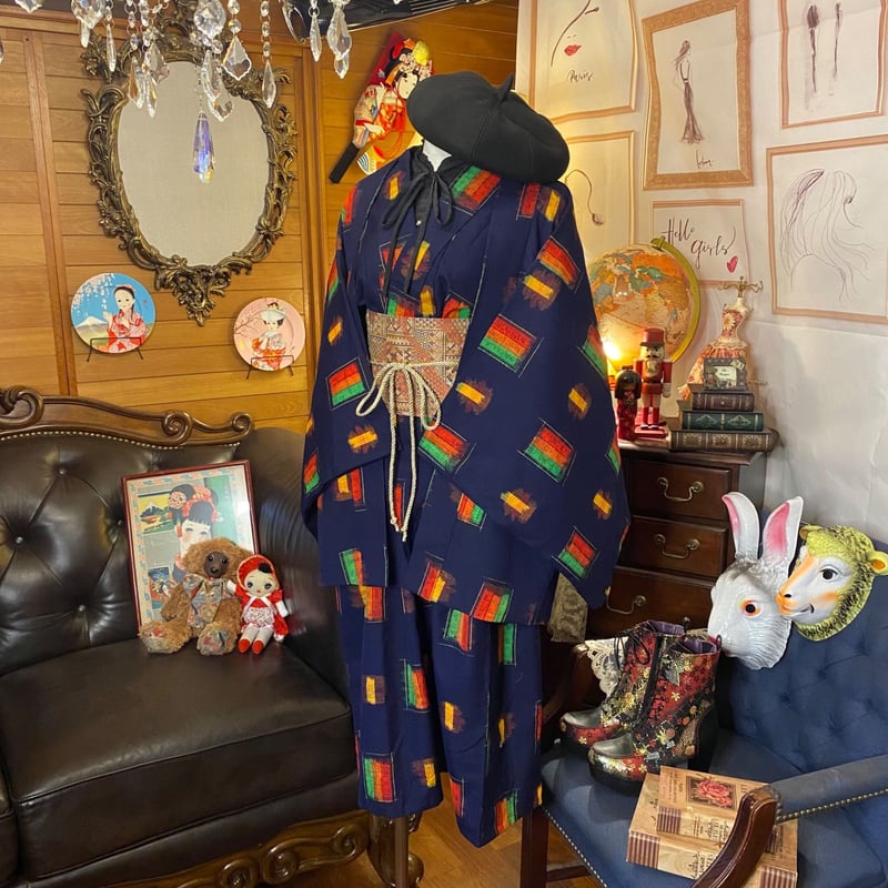 和洋折衷 レトロ 古着 アンサンブル 着物 和 モダン ハンドメイド  