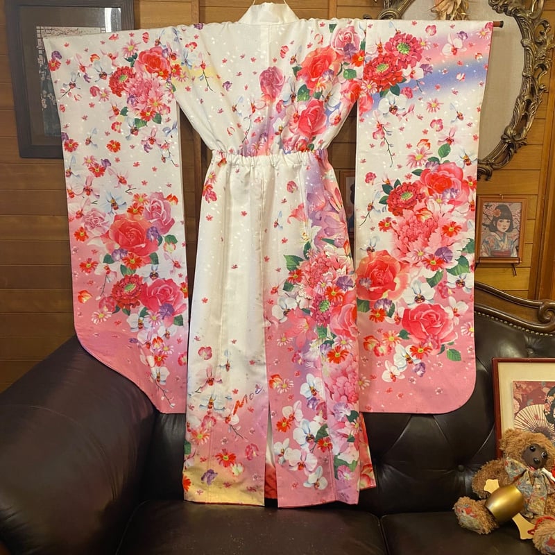 リメイク 振袖着物ロングワンピース 洗える 化繊 和洋折衷