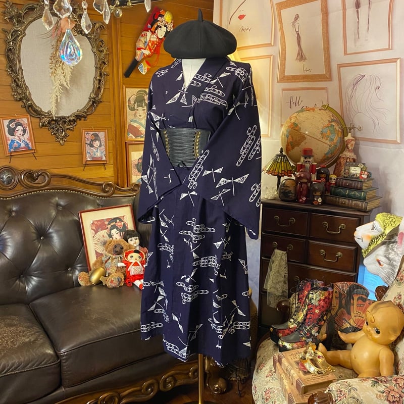 浴衣リメイク ワンピース ドレス 和洋折衷 レトロ 古着 ハンドメイド