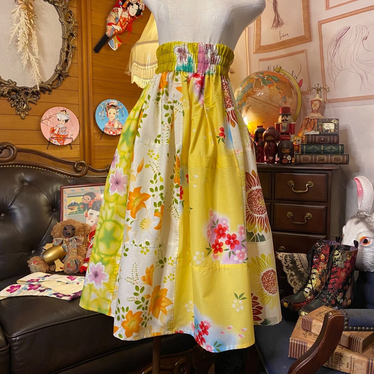 和洋折衷 浴衣 ロングスカート パッチワーク リメイク コラージュ  