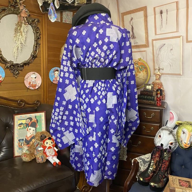 和洋折衷 レトロ 古着 単衣 銘仙 大正ロマン 着物 和 ハンドメイド