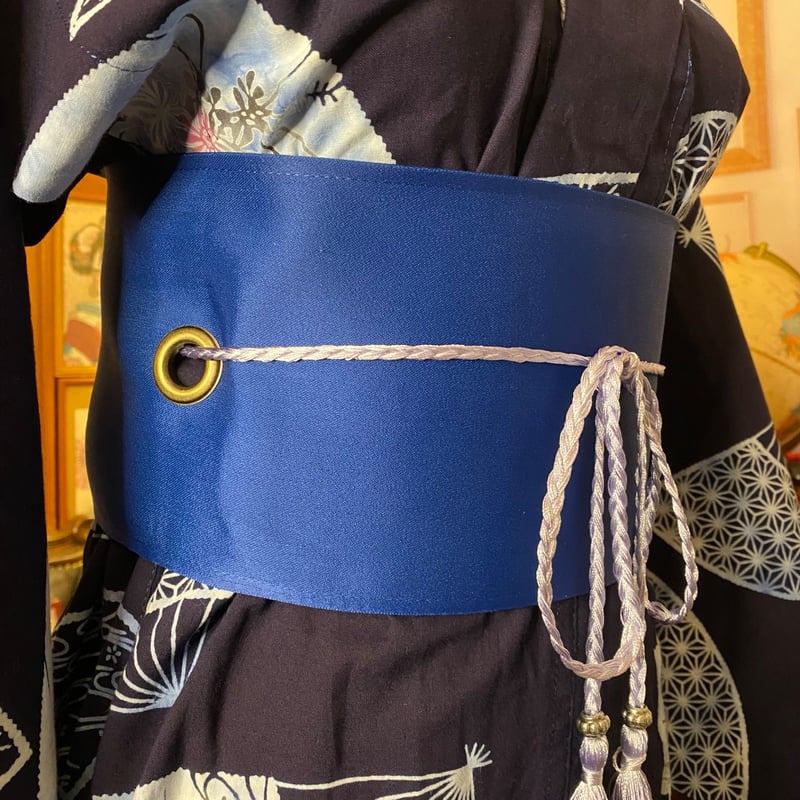 浴衣リメイク 藍染 ワンピース ドレス 帯サッシュベルト 和洋折衷 レトロ 古着 ハンドメイド 夜の空に咲くレインボーの百合 W-578 浴衣リメイク 藍染 ワンピース ドレス 帯サッシュベルト 和洋折衷