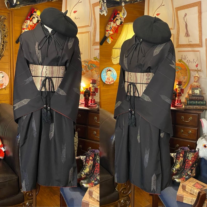 和洋折衷 レトロ 古着 洗える 化繊 着物 袴 和 モダン ハンドメイド
