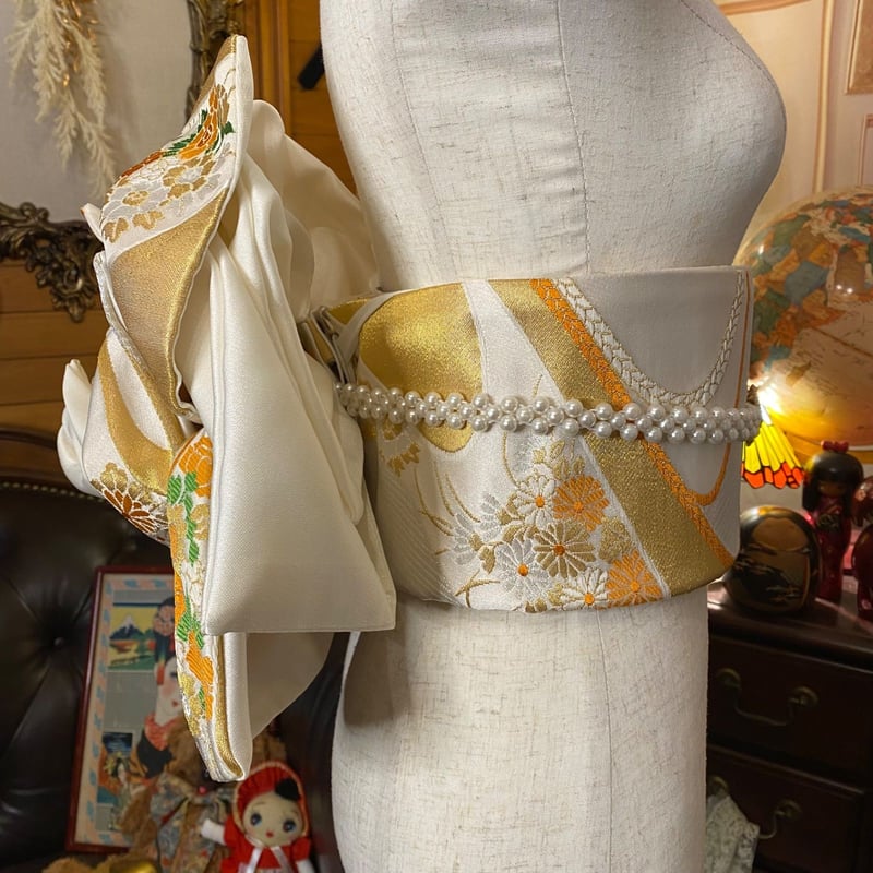 和洋折衷 2部式作り帯 リメイク 和 モダン ハンドメイド レトロ 2B-6  