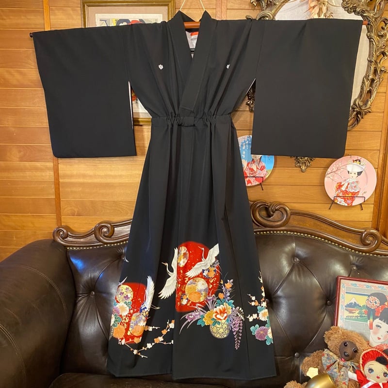 和洋折衷 黒留袖 着物 リメイク ロング 丈 ワンピース ドレス 洗える