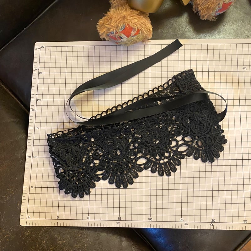 和洋折衷 レース 帯飾り リボン レトロ 古着 和 ハンドメイド 黒