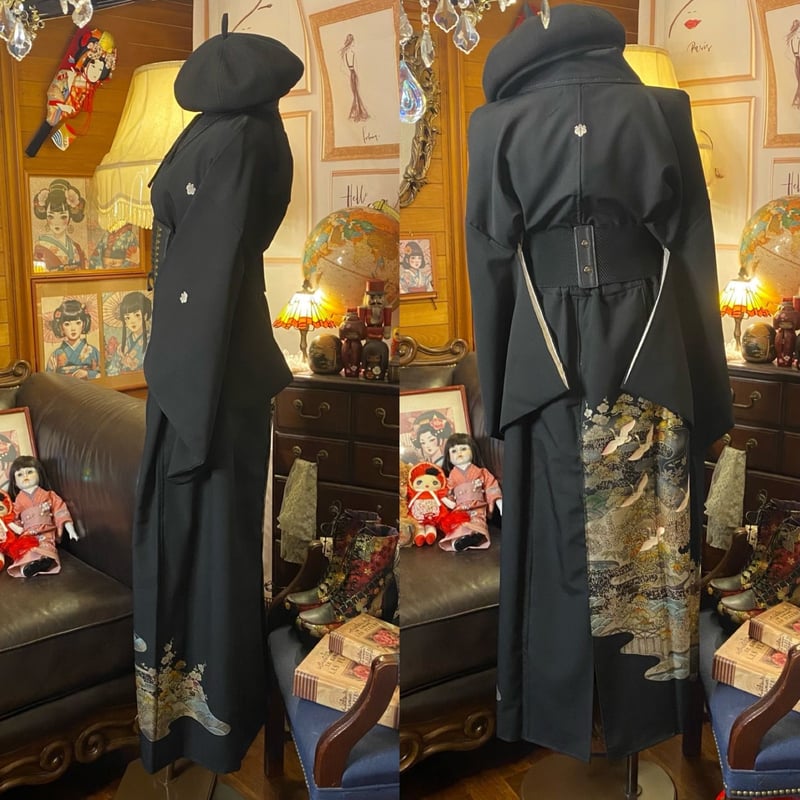 ❤️着物リメイク＊ワンピースドレス/*正式な場に❤️ 楽天市場】【レンタル】留袖ドレス 黒7号 正絹 ワンピース 菊 垣根