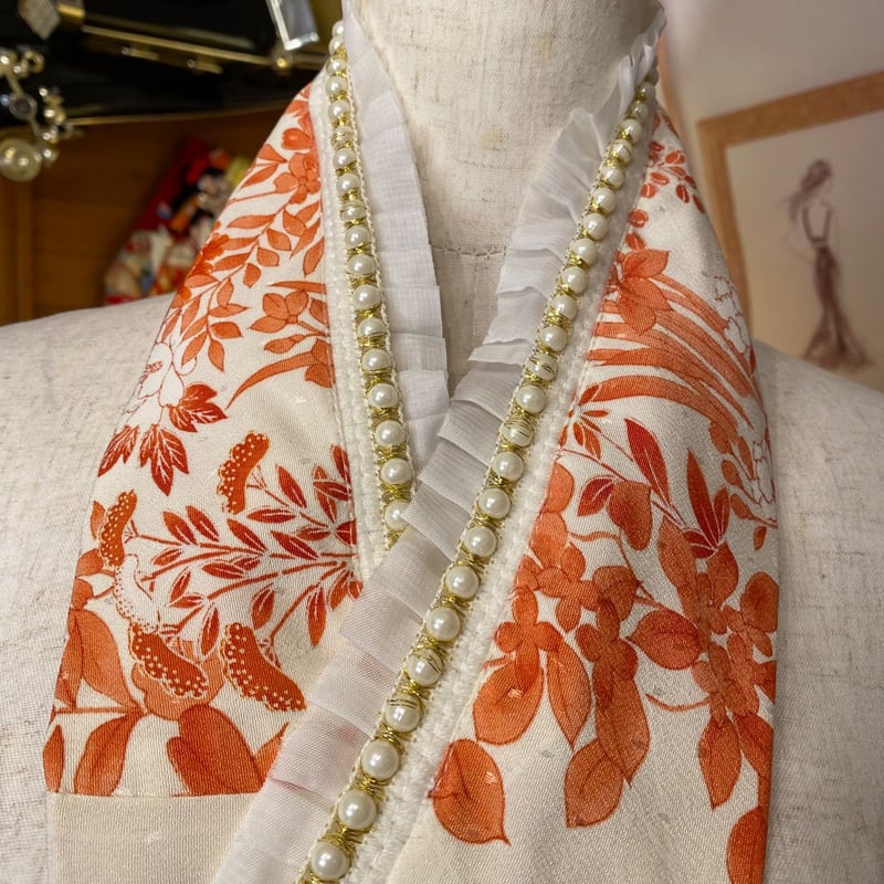 和洋折衷 着物 リメイク 重ね衿 伊達襟 パール フリル レトロ 古着 和