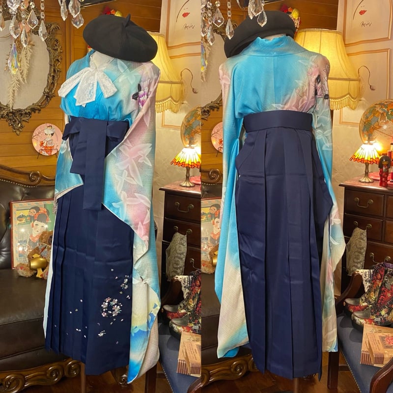 和洋折衷 レトロ 古着 振袖 着物 袴 和 モダン ハンドメイド リメイク  