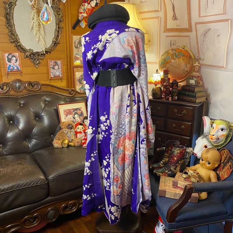 振袖着物リメイクワンピースとショールパープル 【公式通販】
