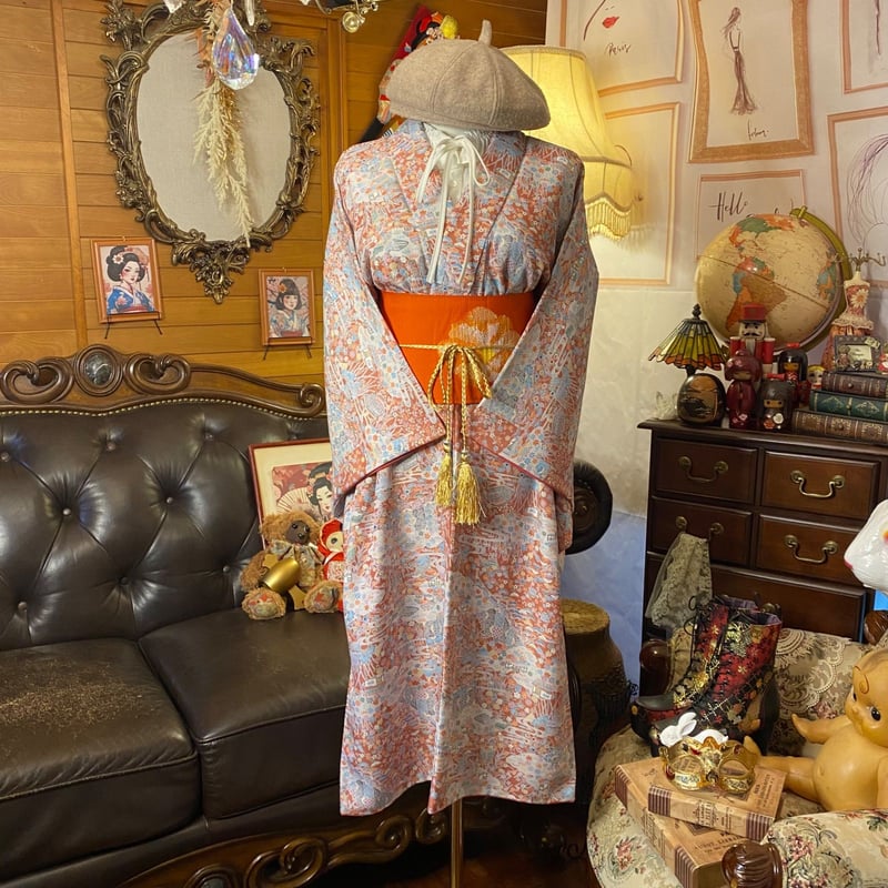 着物リメイクワンピース ドレス 洗える 名古屋帯サッシュベルト 和洋