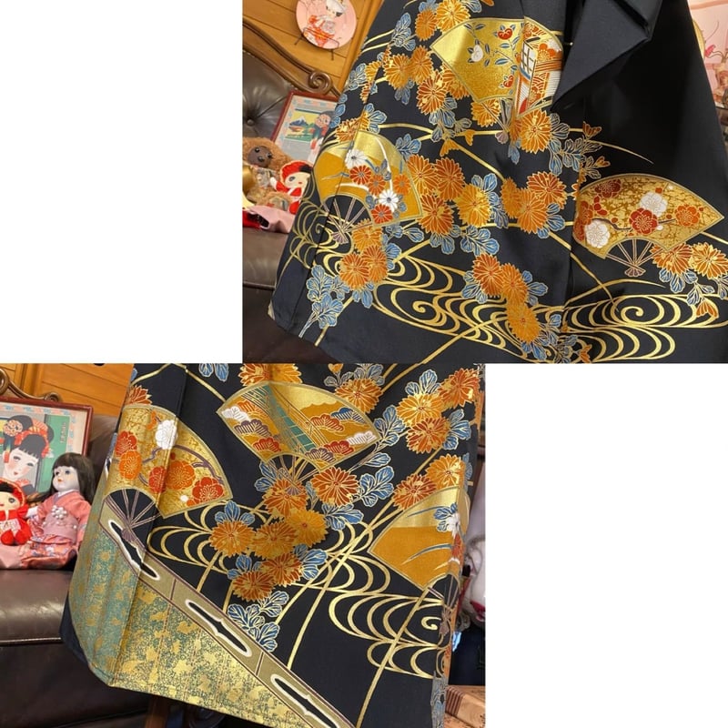 和洋折衷 黒留袖 着物 リメイク ワンピース ドレス 洗える 化繊