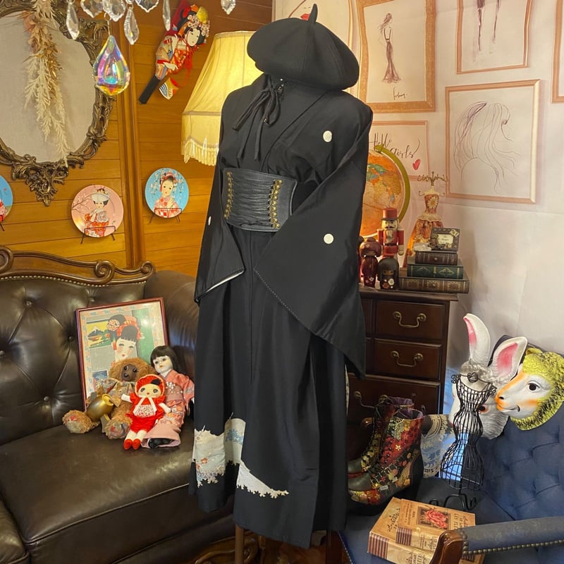 和洋折衷 黒留袖 着物 リメイク ワンピース ドレス 洗える 化繊