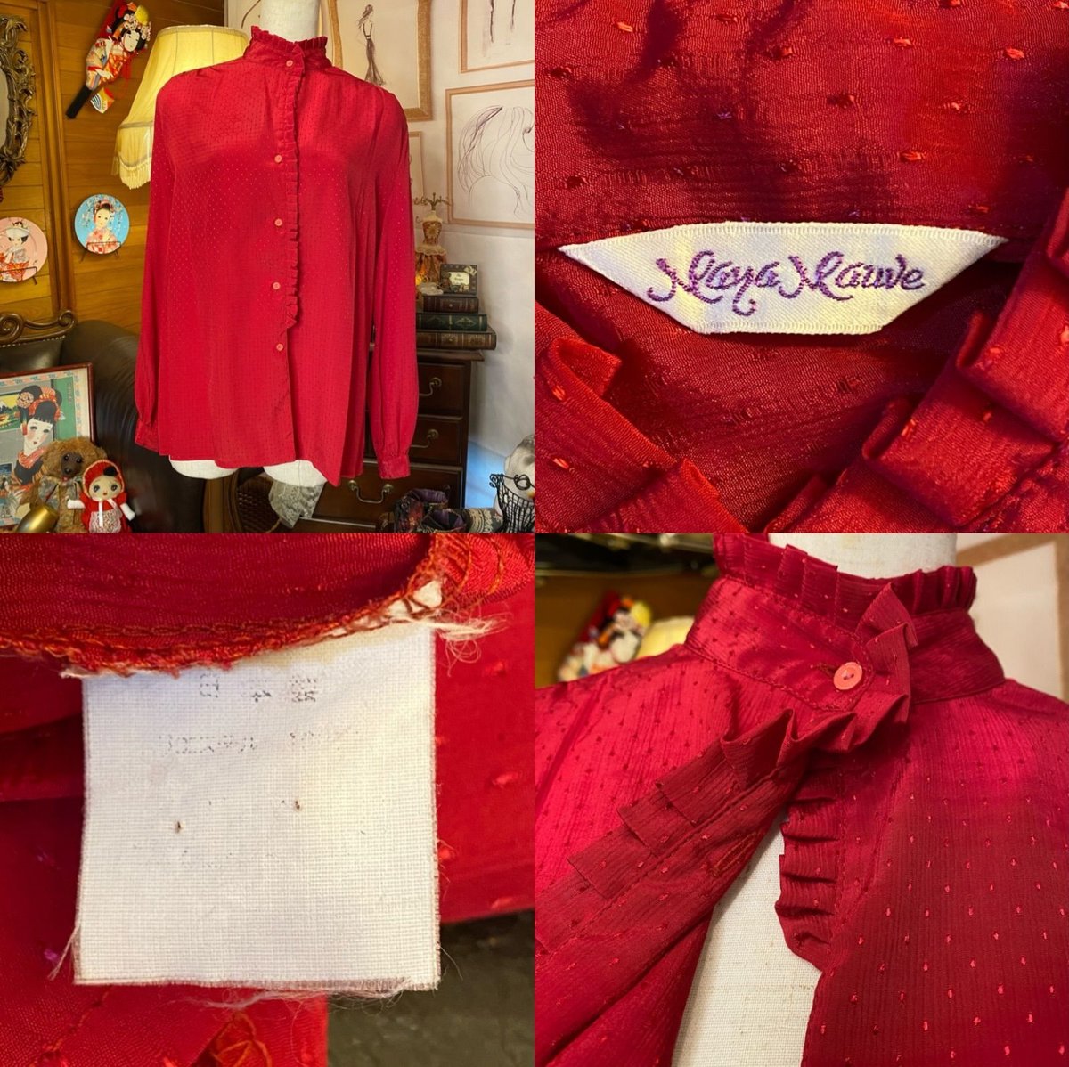 道行コート　赤　地模様　レトロ　アンティーク　和洋折衷コーデ　コスプレ　リメイク 道行コート赤地模様レトロアンティーク和洋折衷コーデコスプレ