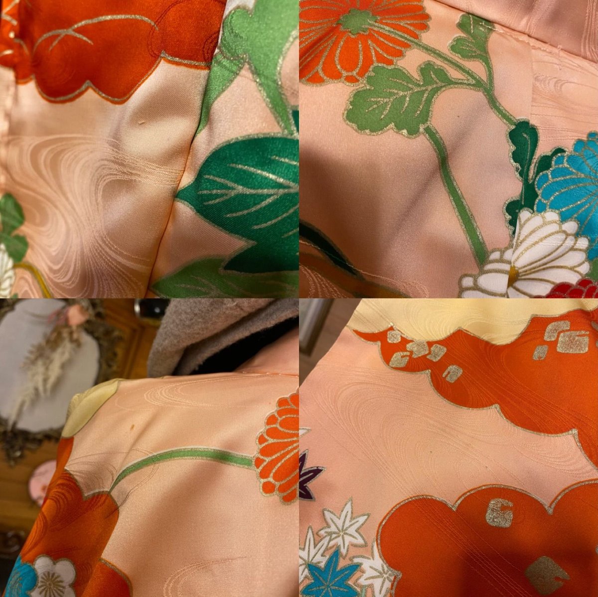 和洋折衷 レトロ 古着 振袖 着物 和 モダン ハンドメイド リメイク