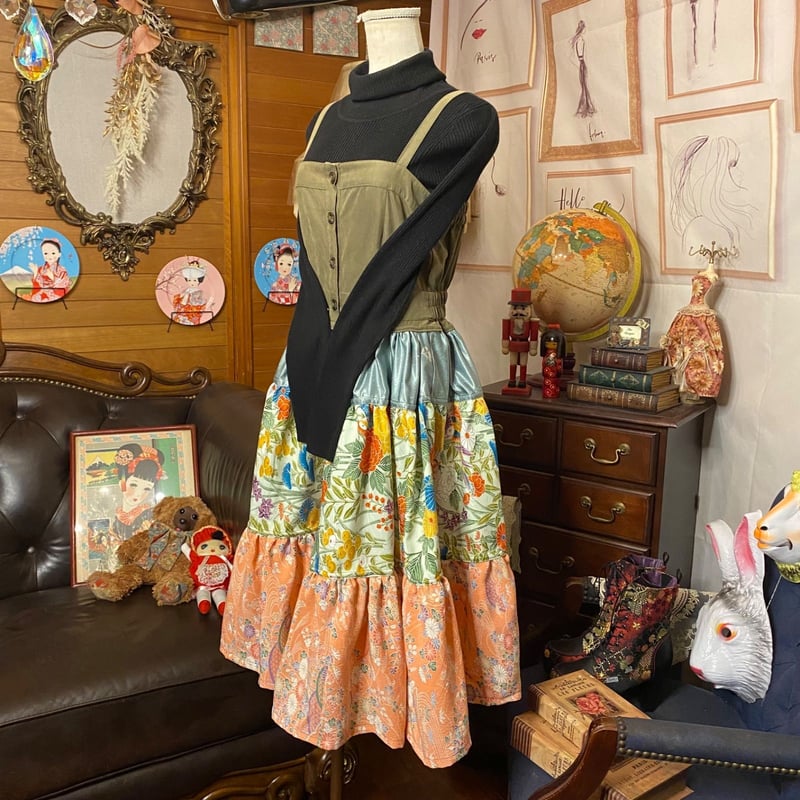 【廃盤生地】 ハンドメイド作家 mifumi リリィのワンピース 廃盤生地】 ハンドメイド作家 mifumi リリィのワンピース