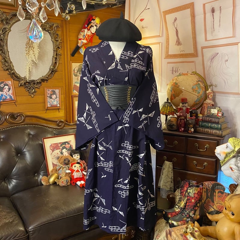 浴衣リメイク ワンピース ドレス 和洋折衷 レトロ 古着 ハンドメイド