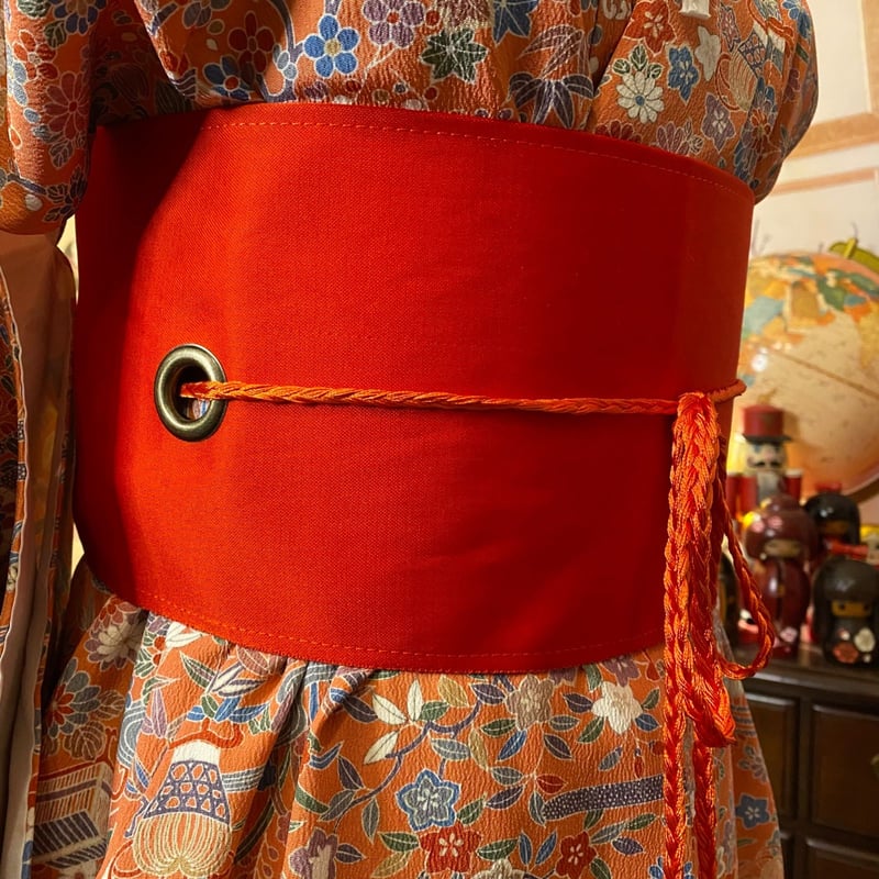 着物 リメイク ワンピース ドレス 洗える 化繊 帯サッシュベルト 和洋