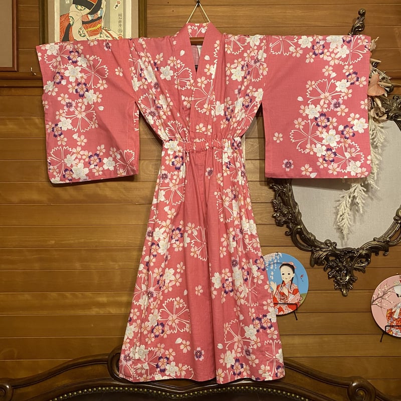 和洋折衷 レトロ 古着 お花 フラワー 桜 さくら サクラ 浴衣 和