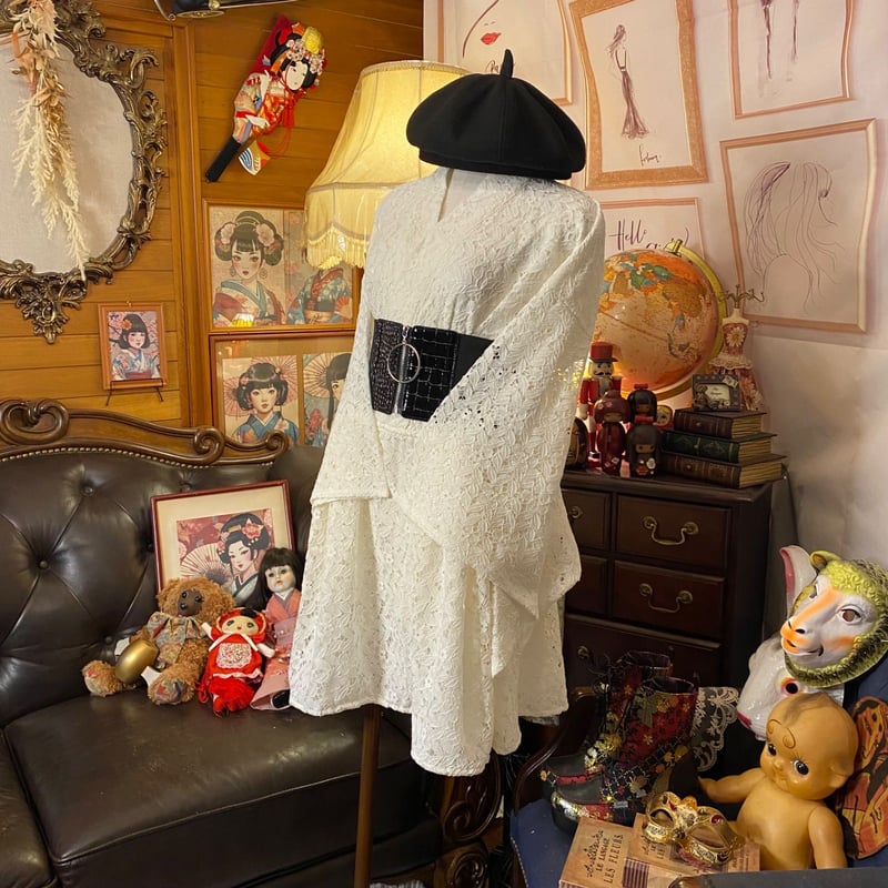 総レース浴衣 リメイク ミニ丈 ワンピース ドレス フリーサイズ