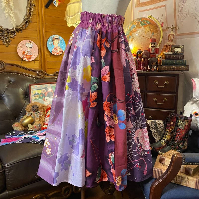 着物リメイク 絣のボレロとギャザースカートのセット 書生絣 雪ん子 備後絣 着物リメイク 手作り 型染め 絣など パッチ ギャザースカート