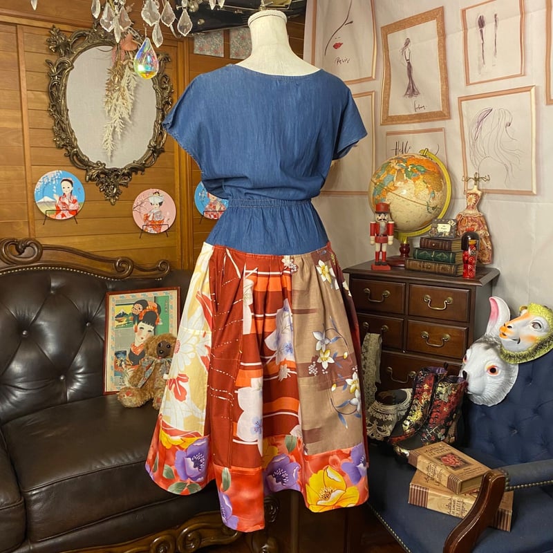和洋折衷 レトロ古着 浴衣 ハンドメイド コラージュ リメイク 和 