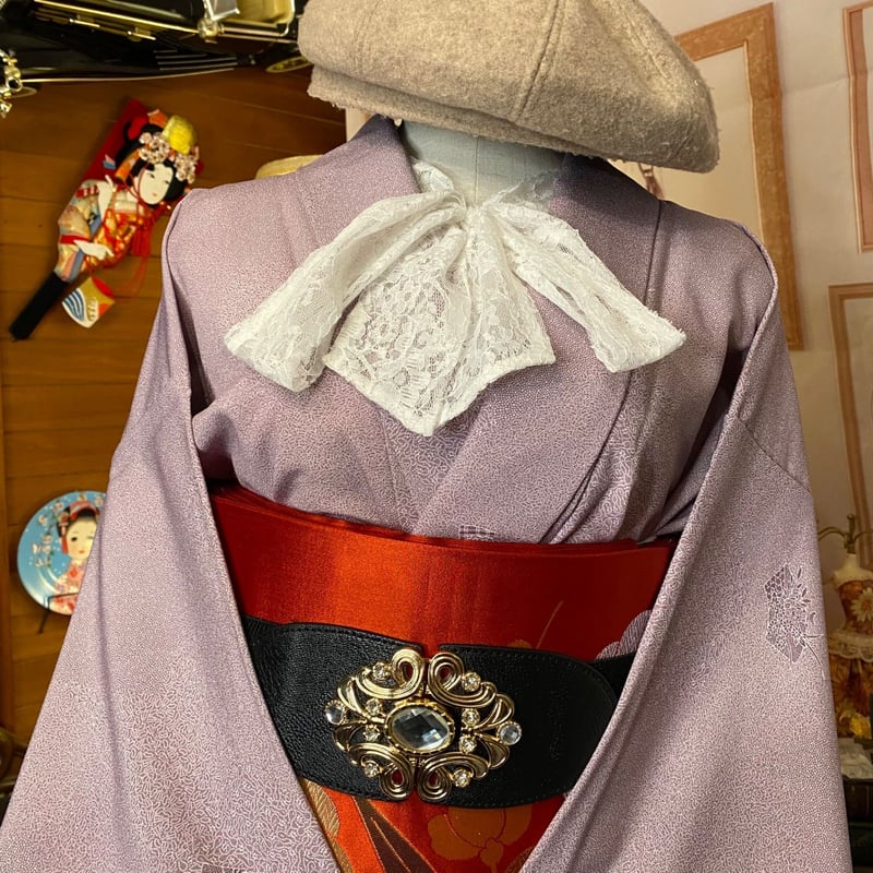 和洋折衷 単衣着物 ミニ丈 ワンピース ドレス 和ロリ 2部式作り帯 京 