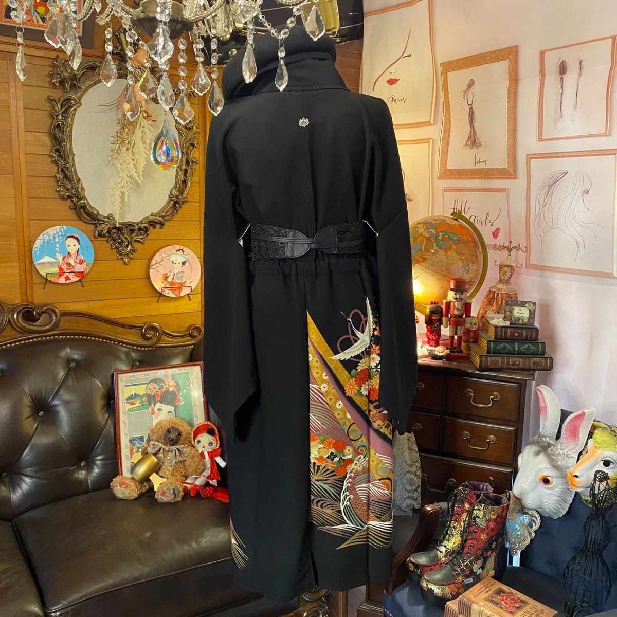 和洋折衷 黒留袖 着物 リメイク ワンピース ドレス ハンドメイド