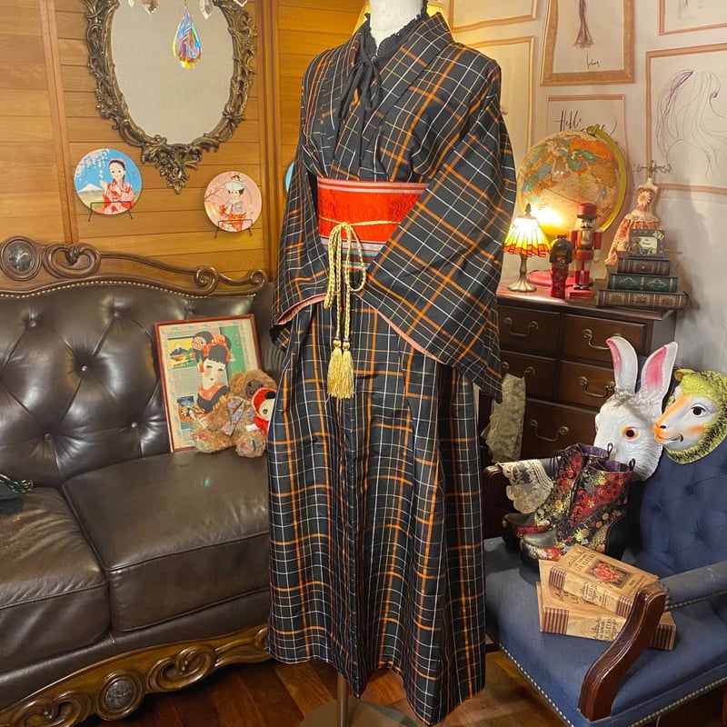 和洋折衷 レトロ 古着 紬 アンサンブル 着物 和 モダン ハンドメイド 