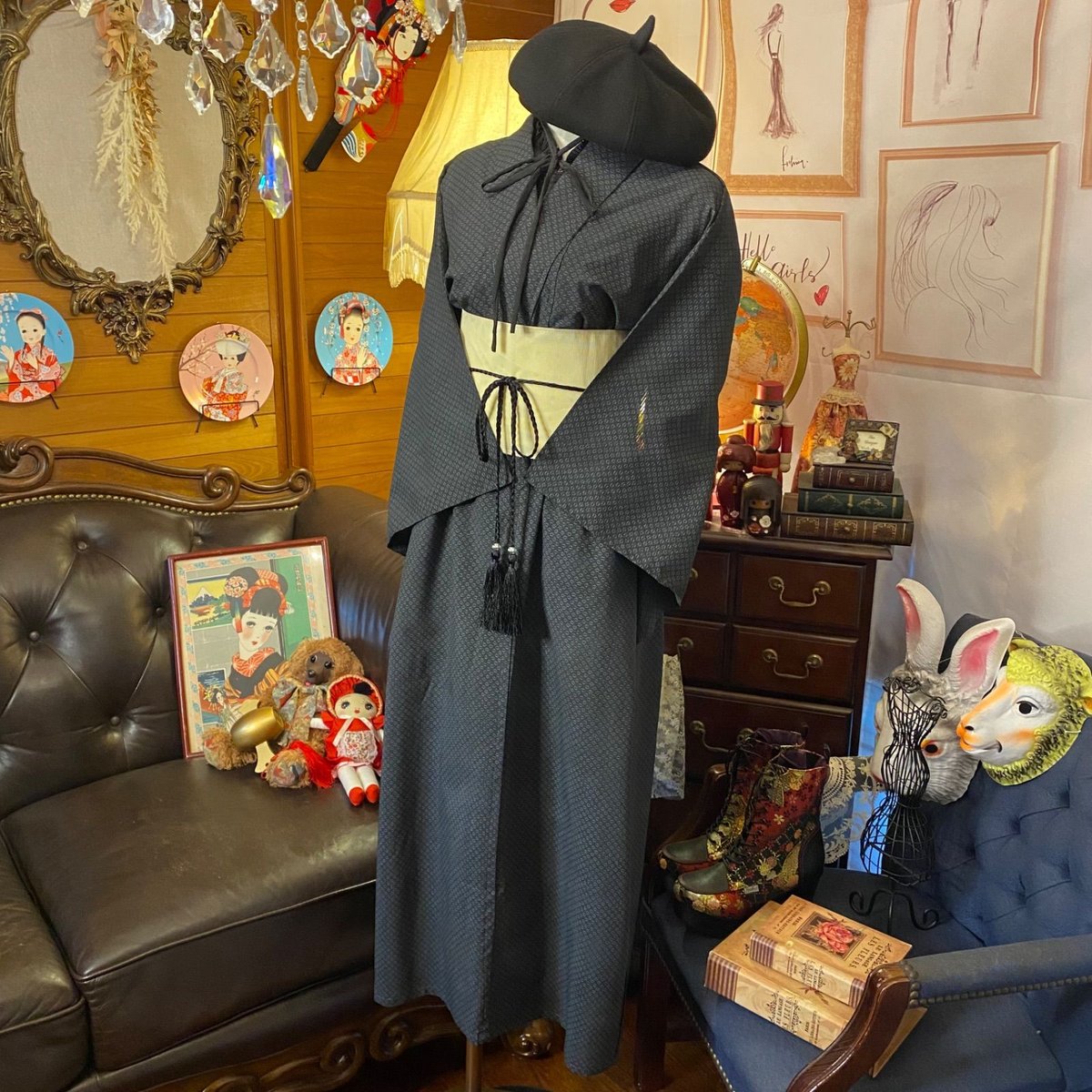 和洋折衷 夏着物リメイク ワンピース ドレス 夏帯サッシュベルト  