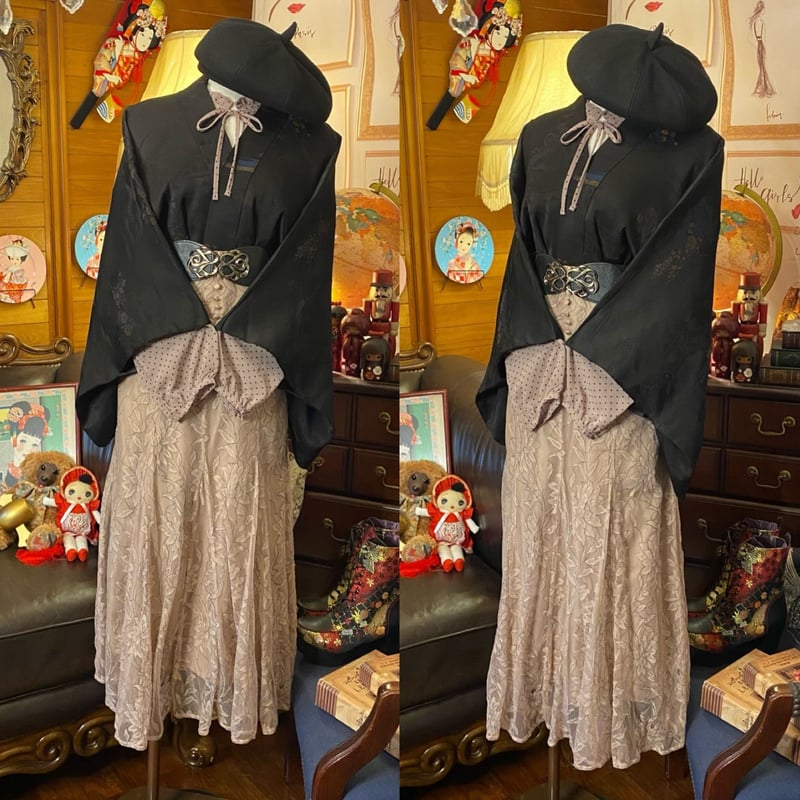 着物リメイク ロングワンピース（絵羽織） （新品未仕立ての正絹変り織 