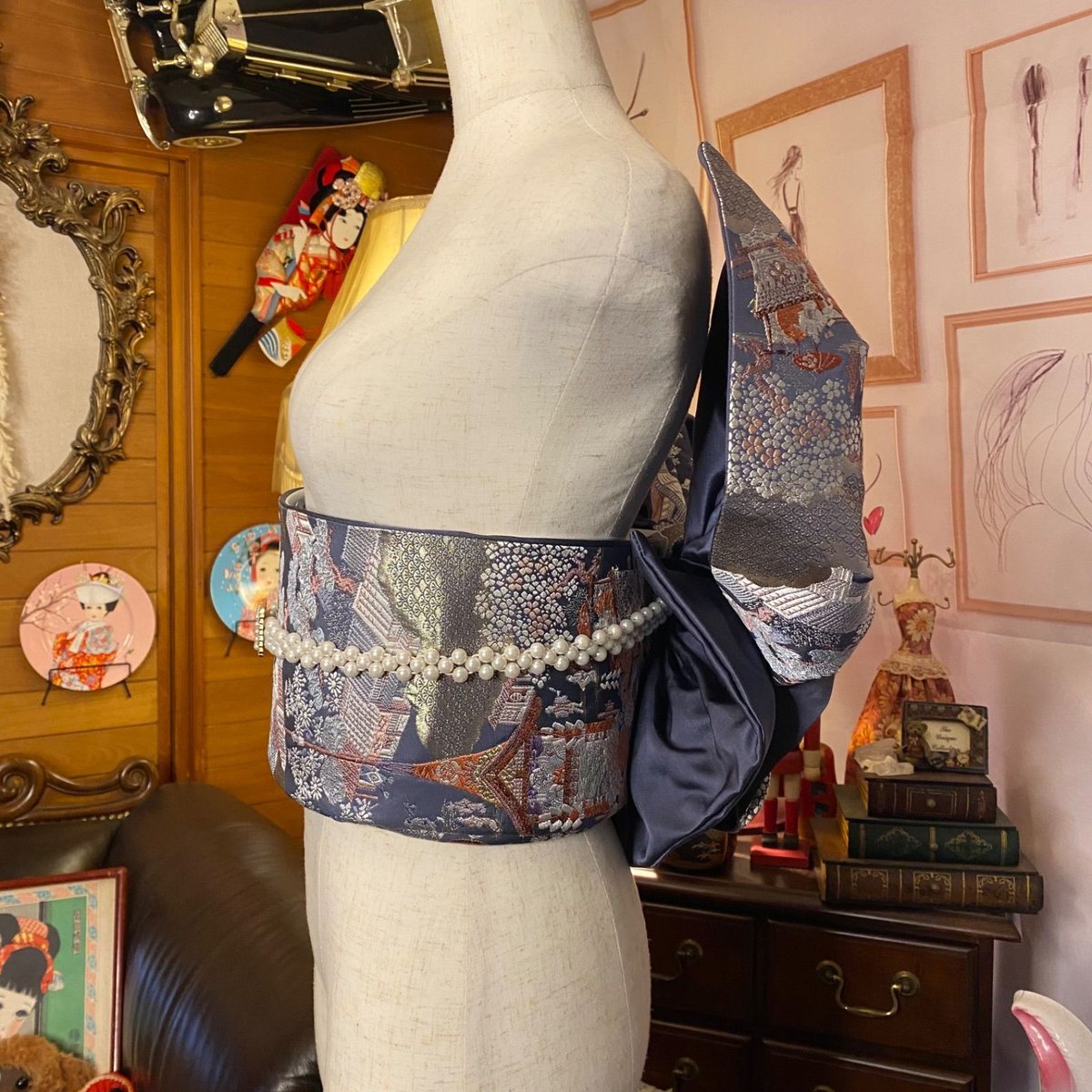 和洋折衷 2部式作り帯 リメイク 和 モダン ハンドメイド レトロ 2B-4  