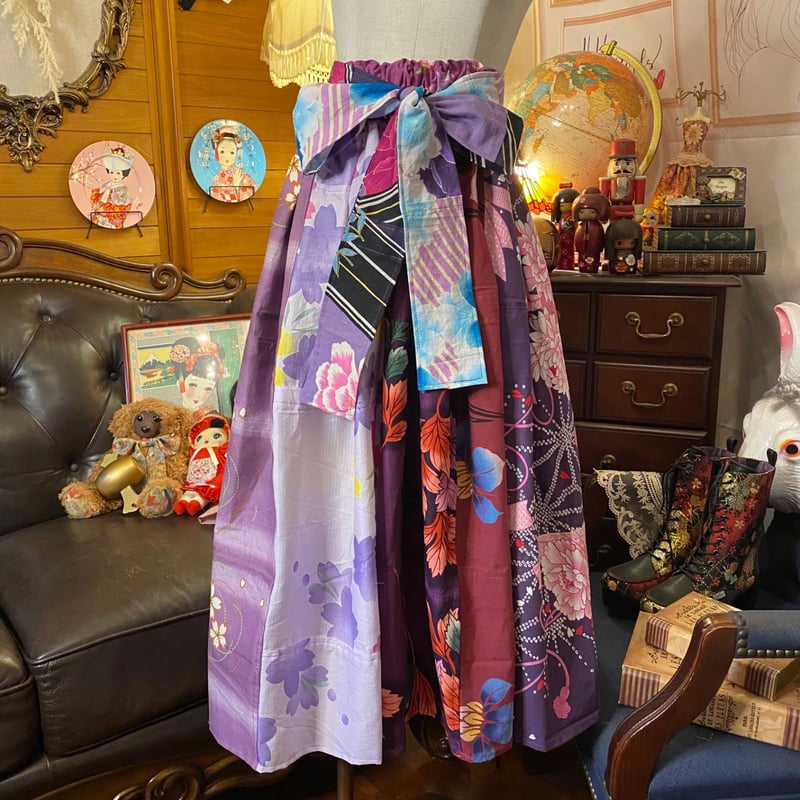 和洋折衷 浴衣 ロングスカート パッチワーク リメイク コラージュ