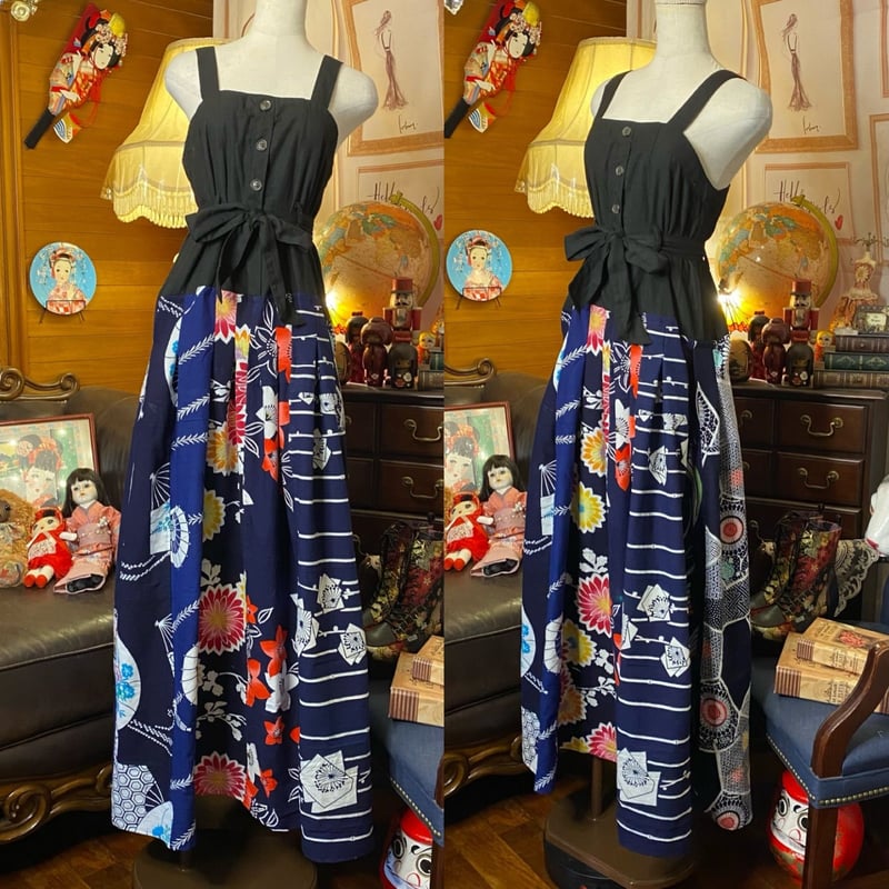 和洋折衷 浴衣 ロング ワンピース パッチワーク リメイク