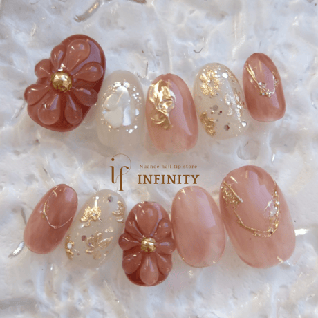 (087)pink Brown×mirror Flower