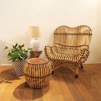 ラタン シングルチェア バインディングレザー ラタンソファ リゾート家具