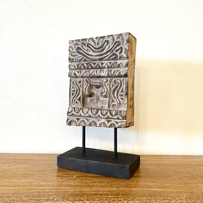 木彫り プリミティブ オブジェ インテリア 置物 アンティーク アート プリミティブ木彫りオブジェ スクエア トライバル | インテリア