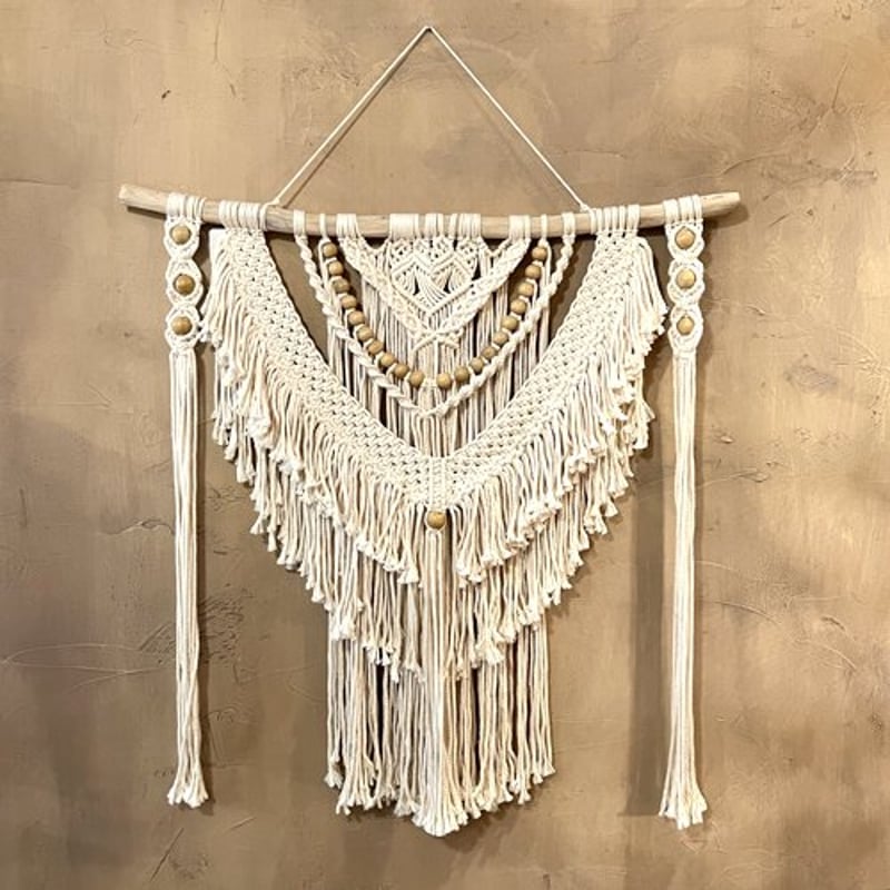 マクラメ ウォールハンギング ウッドビーズ 70×80(cm