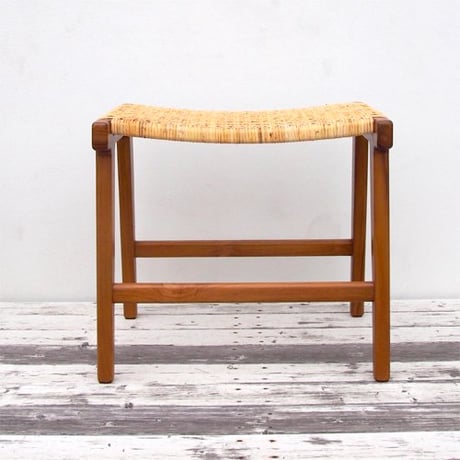 チーク＆ラタンのスツール 玄関イス ダイニングチェア リゾート家具