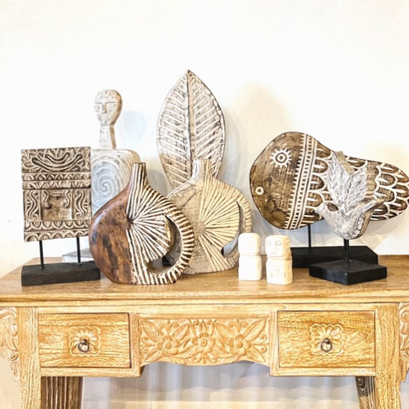 プリミティブ木彫りオブジェ さかな トライバル フィッシュブラウン