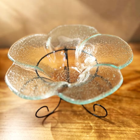 バリガラス　フラワーオブジェ　21cm　水盤　水蓮鉢