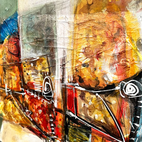 パステルトーンのモダンバリアート　モスグリーン 60×80(cm)